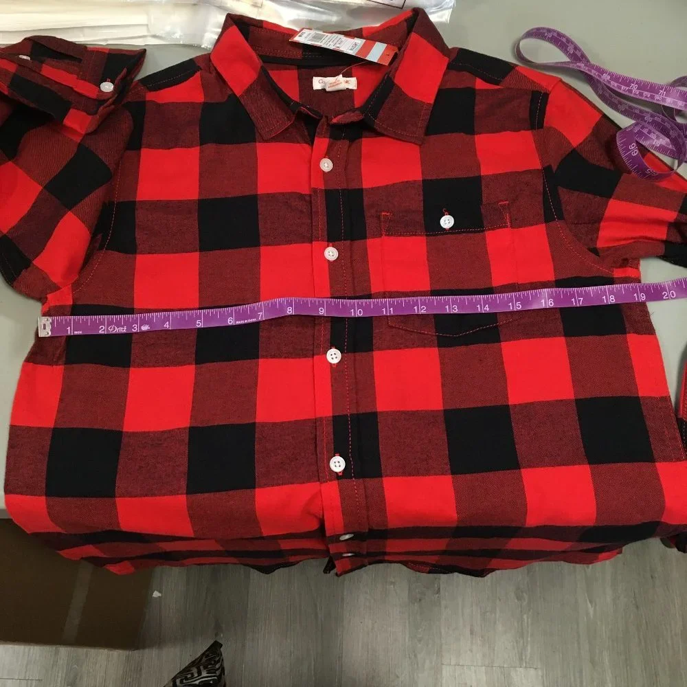 Boys Cat & Jack Long Sleeve Button Down Red & Black Plaid Shirt - LH (12/14)
